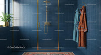 Stylish Bathroom with Blue Tiles and Gold Accents