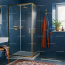 Modern Bathroom with Blue Tiling and Gold Accents