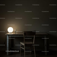Minimalist Desk Setup with Soft Lamp Lighting