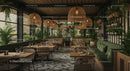 Modern Restaurant with Lush Indoor Greenery and Wooden Accents