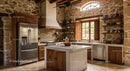 Rustic Kitchen with Stone Walls and Wooden Cabinets