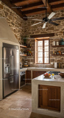 Rustic Kitchen with Stone Walls and Modern Appliances