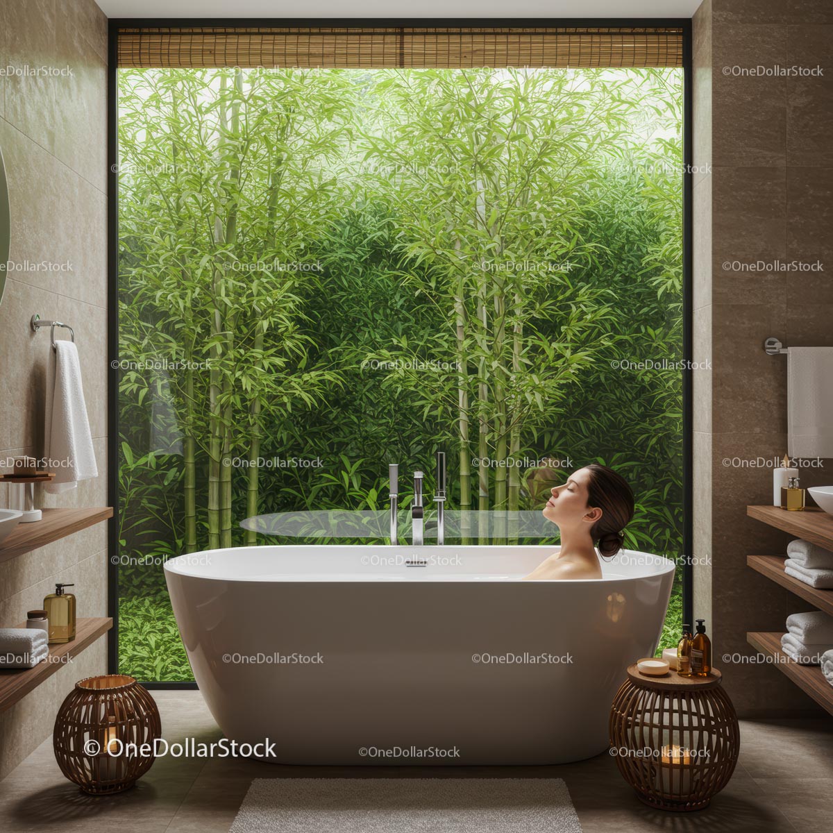 Relaxing Bath with Scenic Bamboo View
