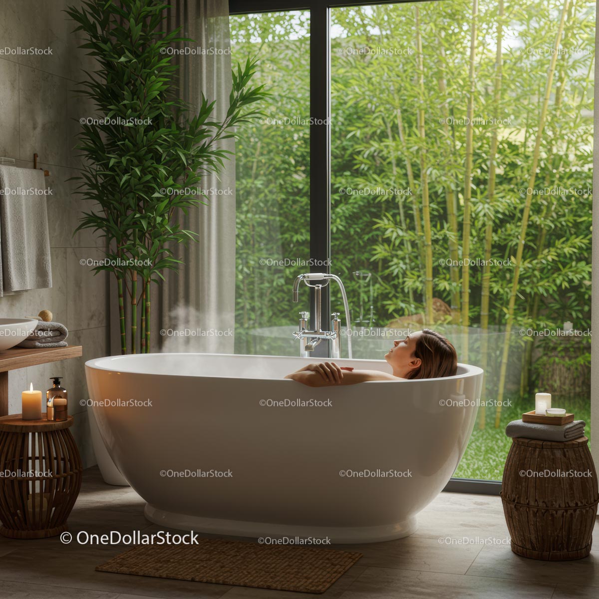 Luxurious Bath Time with Bamboo and Candle Ambiance