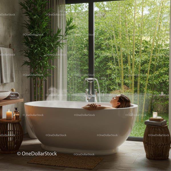 Luxurious Bath Time with Bamboo and Candle Ambiance
