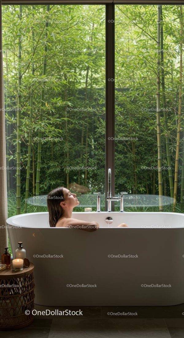 Serene Bath with Bamboo View in Luxury Bathroom