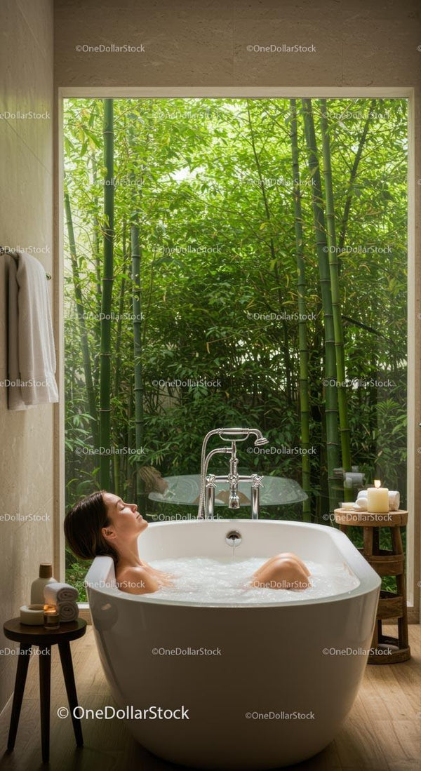 Luxury Bath with Serene Bamboo Garden View