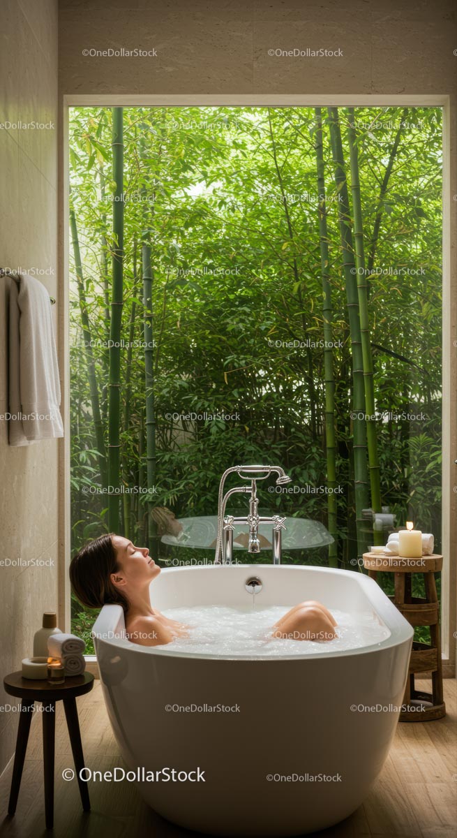 Luxury Bath with Serene Bamboo Garden View