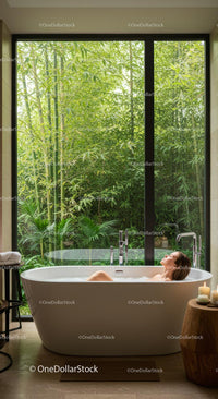 Luxurious Bath with Tranquil Bamboo Garden View