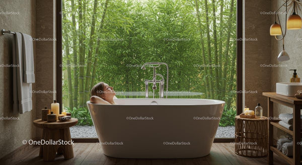 Relaxing Bath in Modern Bathroom with Bamboo View