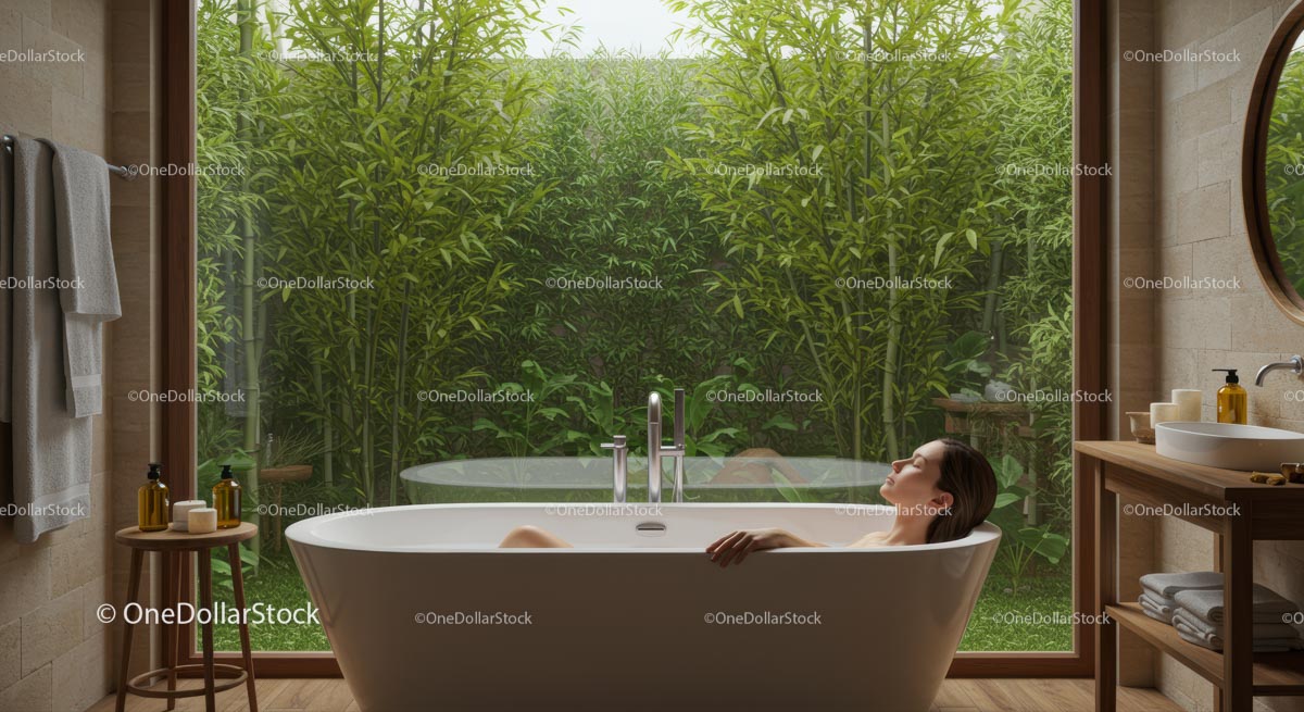 Relaxing Bath with View of Lush Bamboo Garden