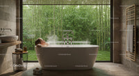 Relaxing Bath in Modern Bathroom with Bamboo Garden View