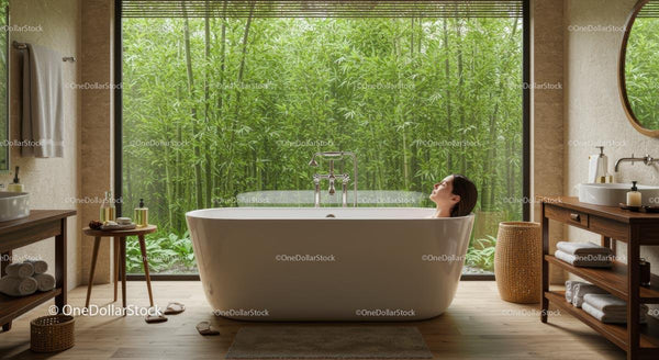 Luxurious Bathtub with Serene Bamboo Garden View