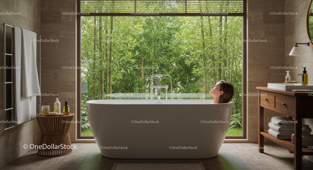 Relaxing Bath with Scenic Bamboo View