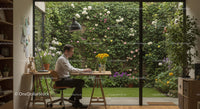Home Office with Garden View and Sunflowers