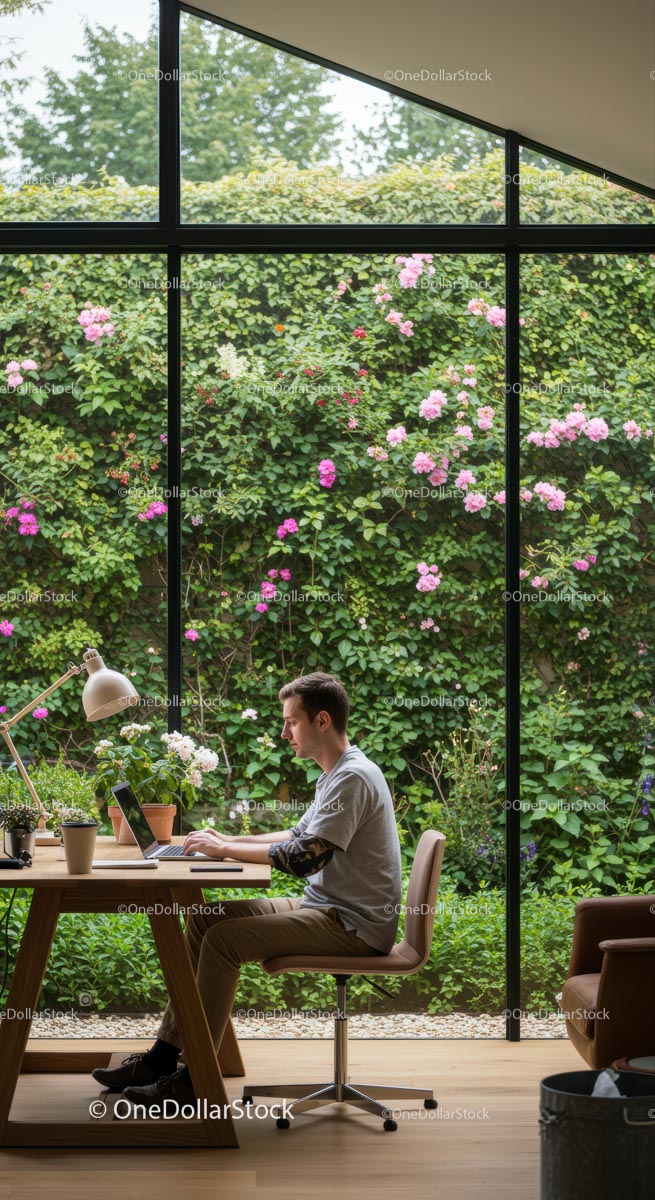Home Office with Garden View and Natural Light