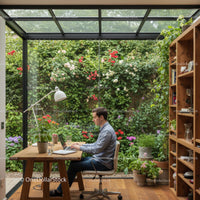 Man Working at Cozy Home Office with Garden View