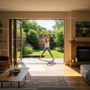 Woman Practicing Yoga in a Sunny Backyard Garden