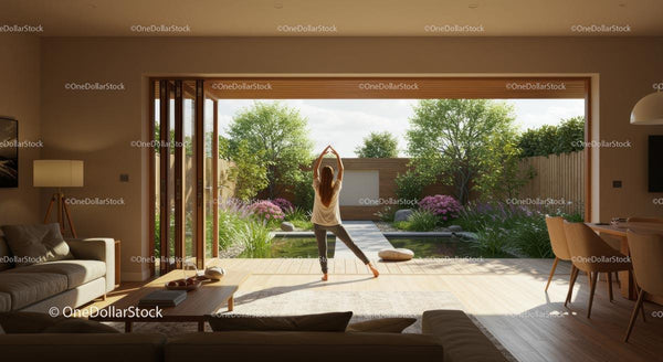 Tranquil Living Room with Open View to Serene Garden