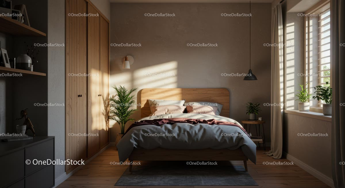 Nowoczesna minimalistyczna sypialnia z naturalnym światłem