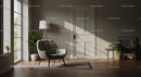 Modern Living Room with Gray Armchair and Indoor Plants