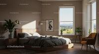 Modern Bedroom with Large Windows and Scenic View