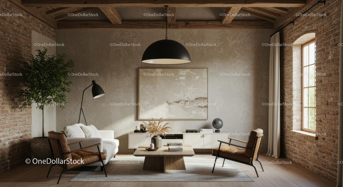 Modern Industrial Living Room with Cozy Earth Tones