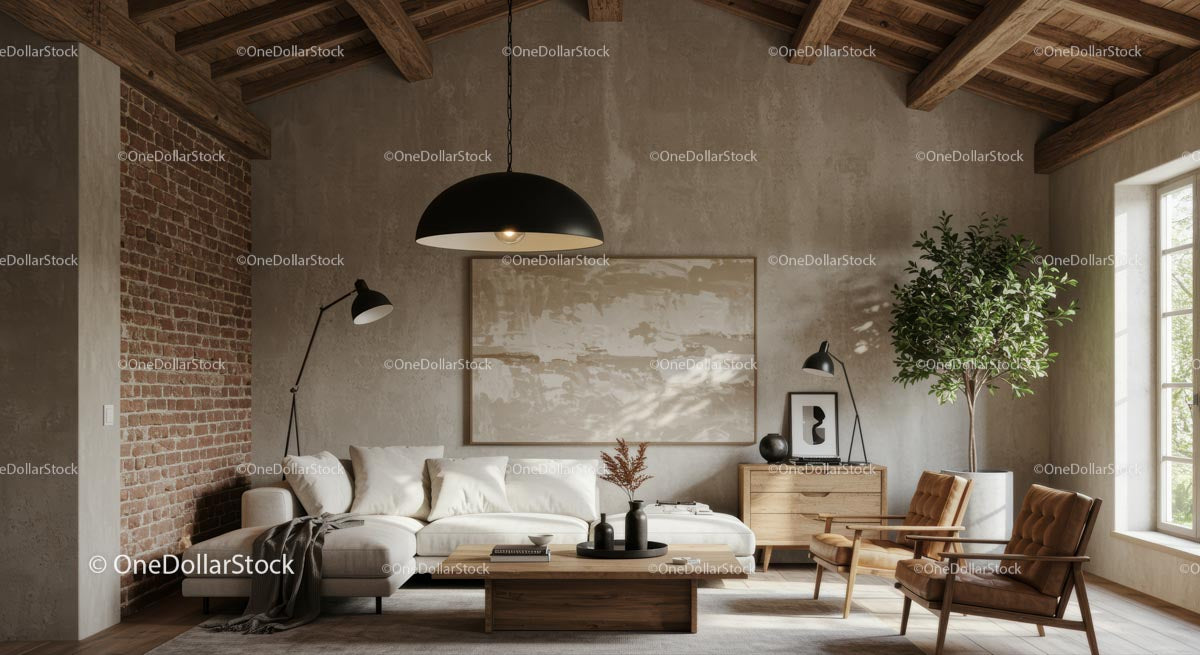 Nowoczesny minimalistyczny salon ze stylowym wystrojem