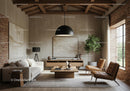 Modern Living Room with Cozy Seating and Brick Walls