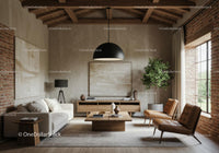 Modern Living Room with Cozy Seating and Brick Walls