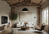Rustic Modern Living Room with Natural Light and Greenery