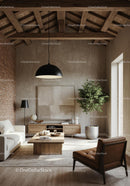 Contemporary Living Room with Wooden Ceiling and Indoor Plant