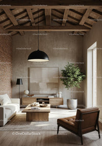 Contemporary Living Room with Wooden Ceiling and Indoor Plant