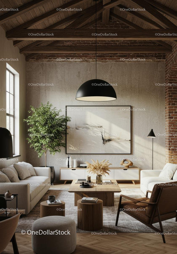 Modern Living Room with Industrial Elements and Greenery