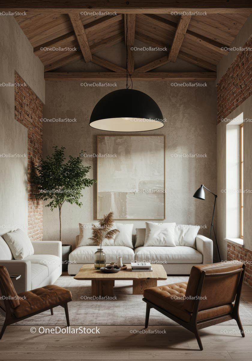 Modern Living Room with Cozy Decor and Natural Elements