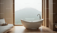 Modern Bathroom with Freestanding Tub and Scenic Mountain View