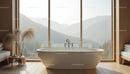 Minimalist Bathroom with Freestanding Tub and Mountain View