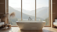 Minimalist Bathroom with Freestanding Tub and Mountain View