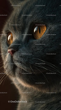 Close-Up Portrait of a British Shorthair Cat with Amber Eyes