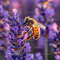 Honeybee Pollinating Lavender Flowers in Bloom