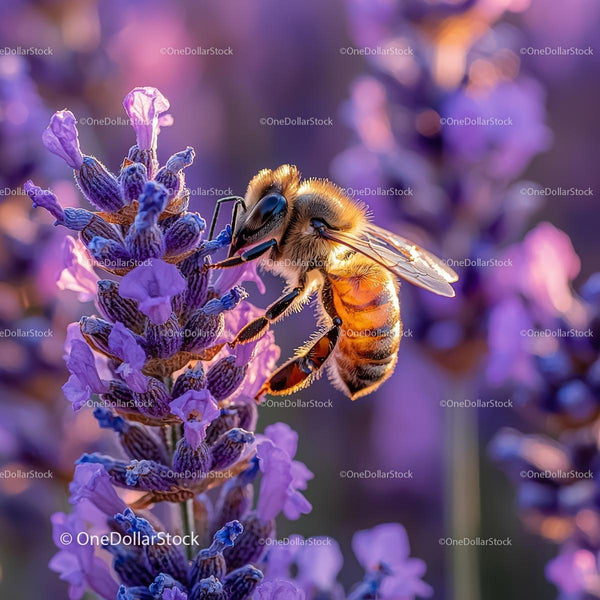 Honeybee Pollinates Vibrant Purple Lavender Blossom