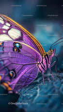 Macro Shot of Purple Butterfly on Blue Background