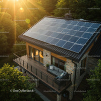 Sustainable Home with Solar Panels and Wooden Terrace