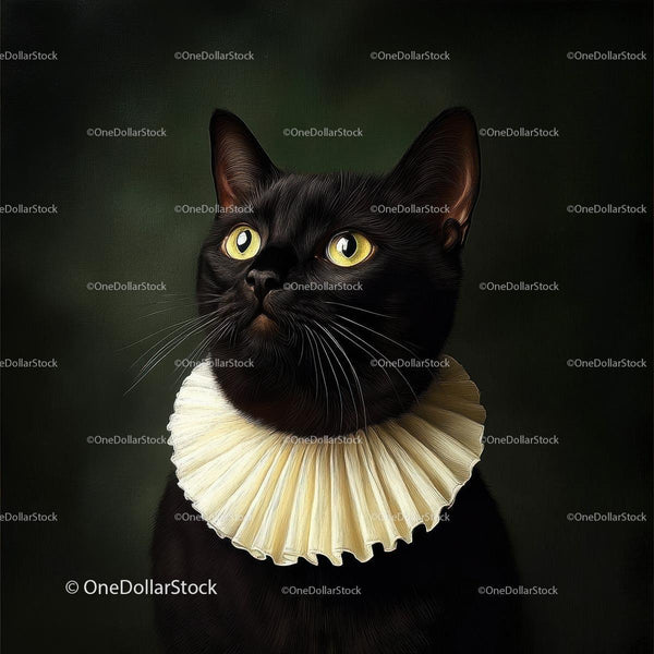 Elegant Black Cat with Victorian Ruff Portrait