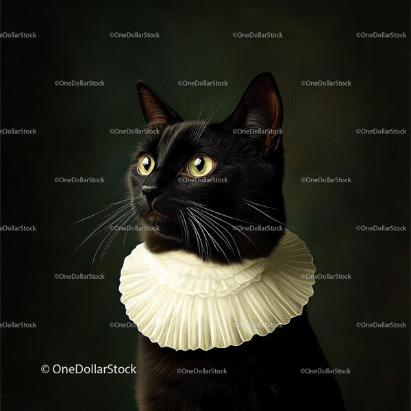 Elegant Black Cat in Renaissance-Style Ruff Collar