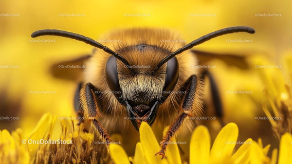 Macro Shot of a Bee on Vibrant Yellow Flower