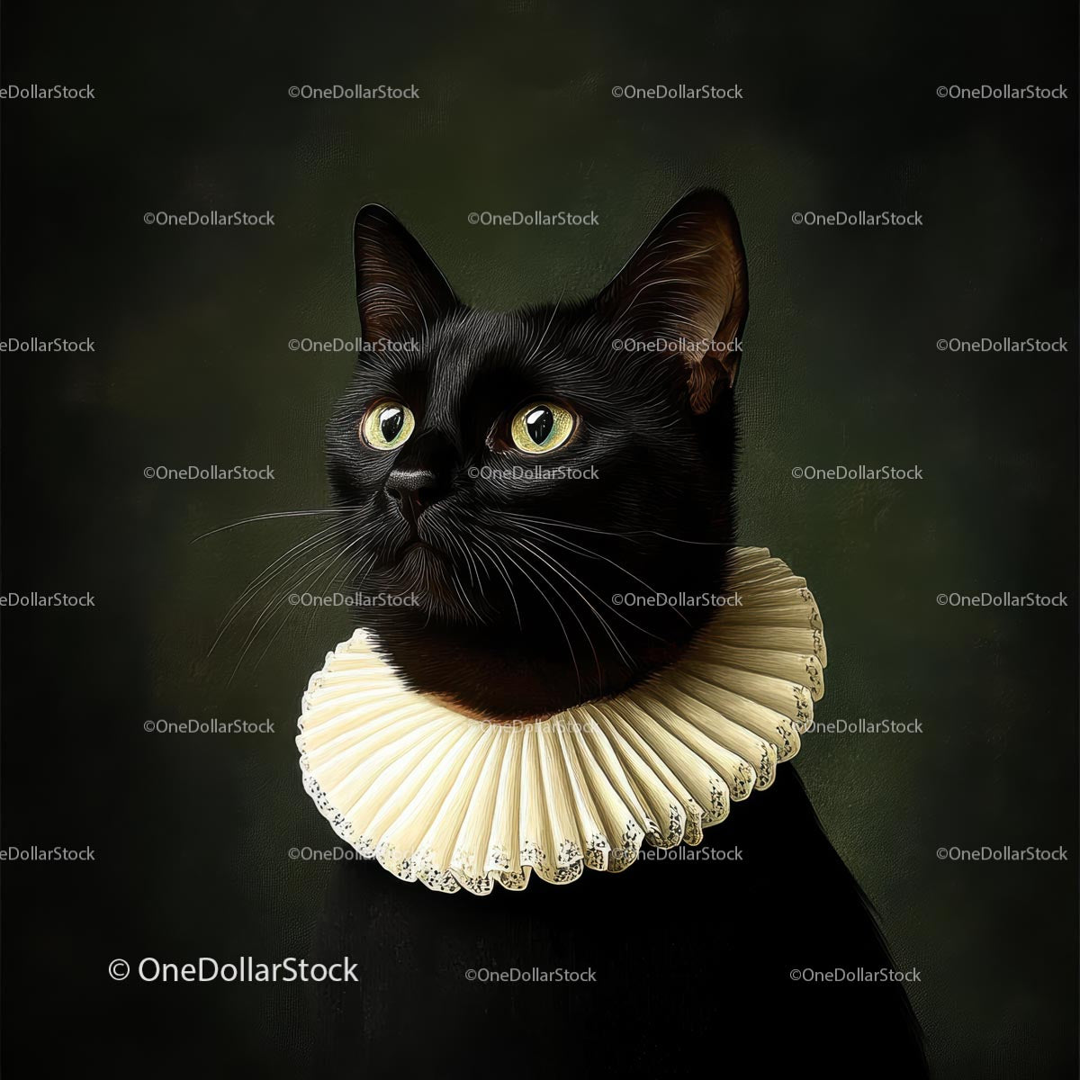Regal Black Cat in Exquisite Renaissance Collar