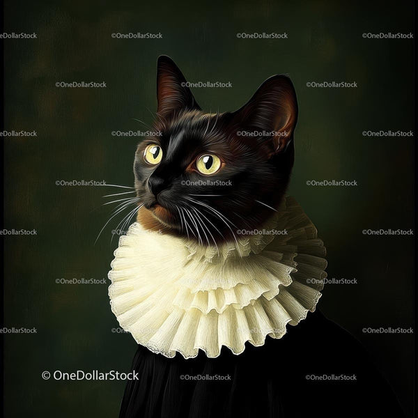 Regal Black Cat in Renaissance-Style Attire