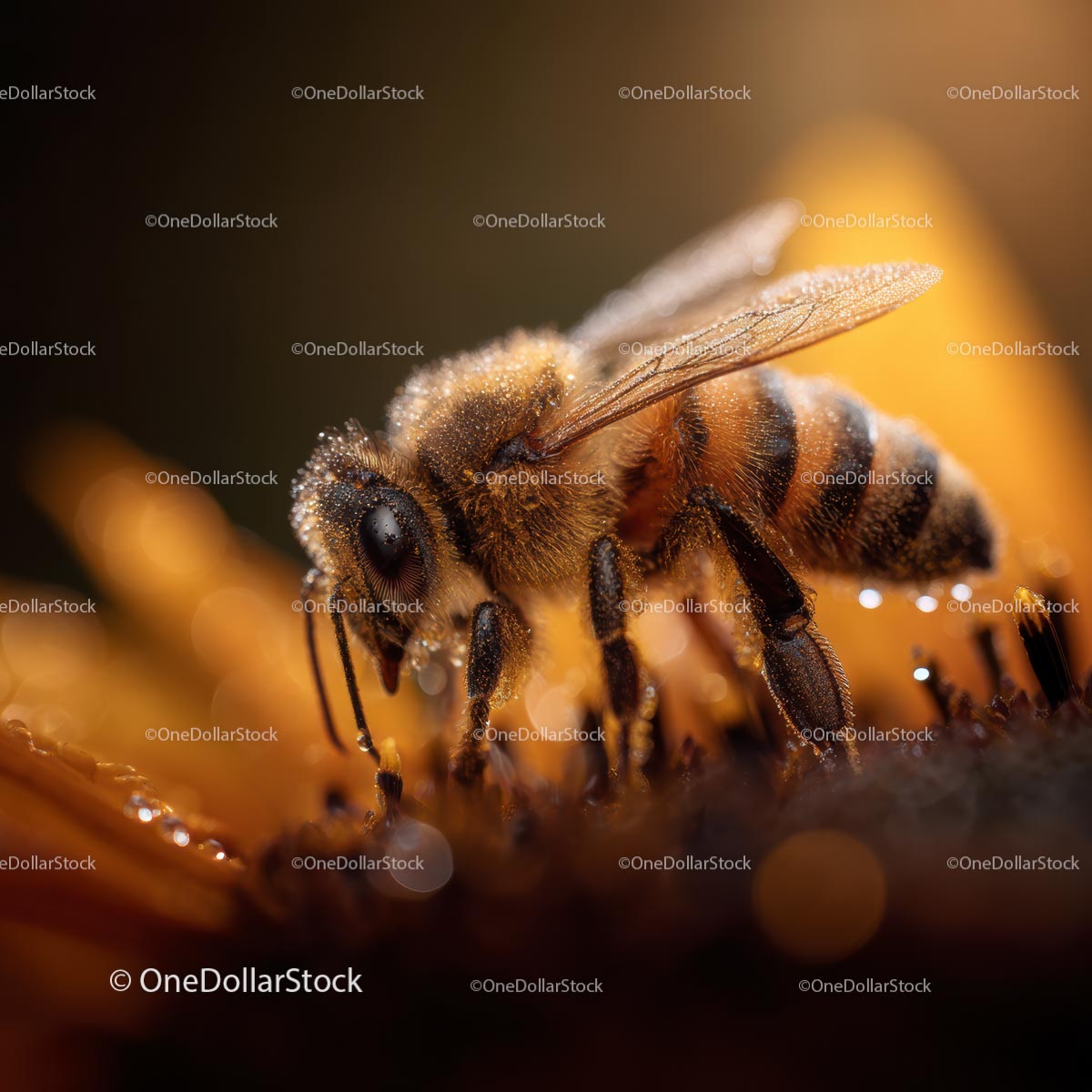 Honeybee Pollinating Lavender Flowers in Bloom