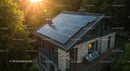 Modern House with Solar Panels in Sunlit Forest Setting